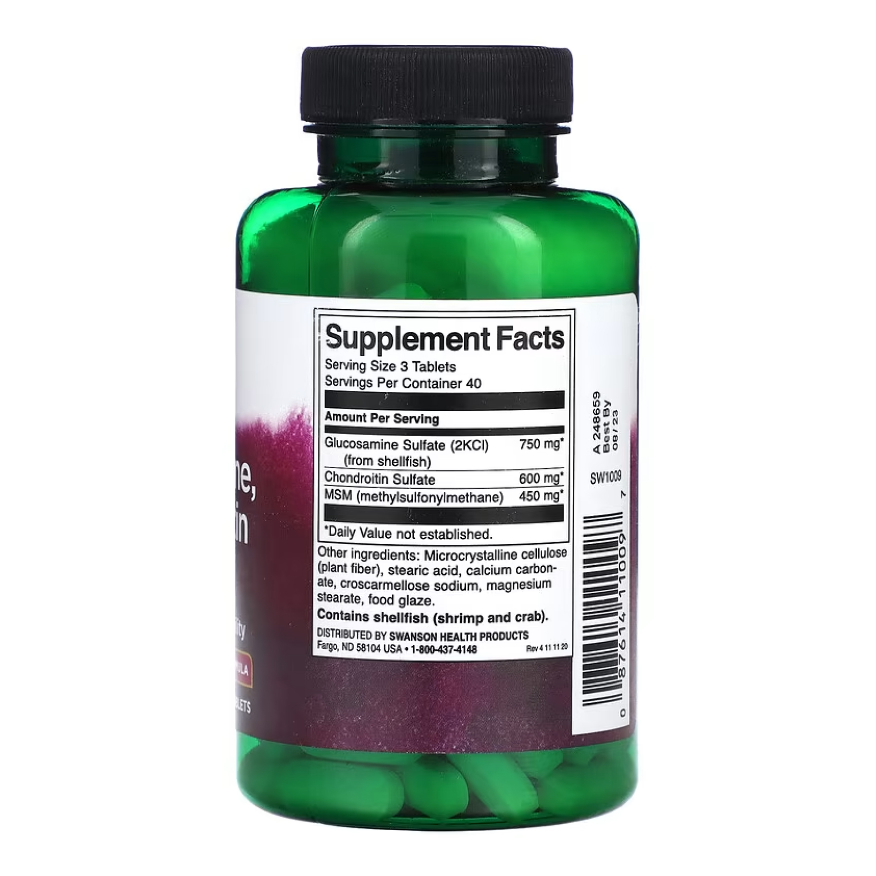 Swanson Glucosamine, Chondroitin & Msm Highest Strength3-in-1 Formula - 120 tabs 2023-10-4063