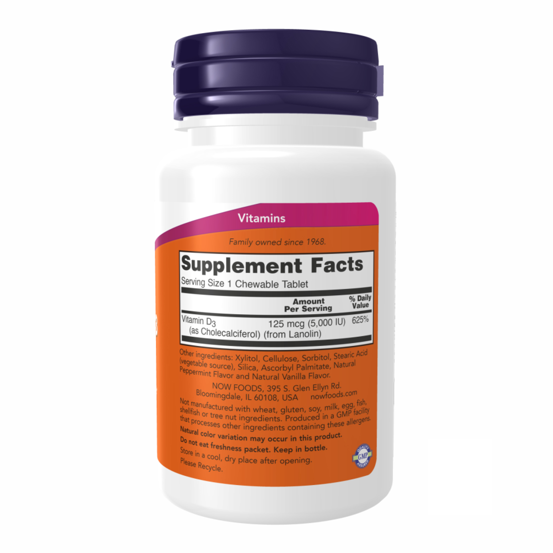 Now Foods VIT D-3 5000 IU Chewable Mint - 120 loz (Повреждена банка) 2023-10-7763