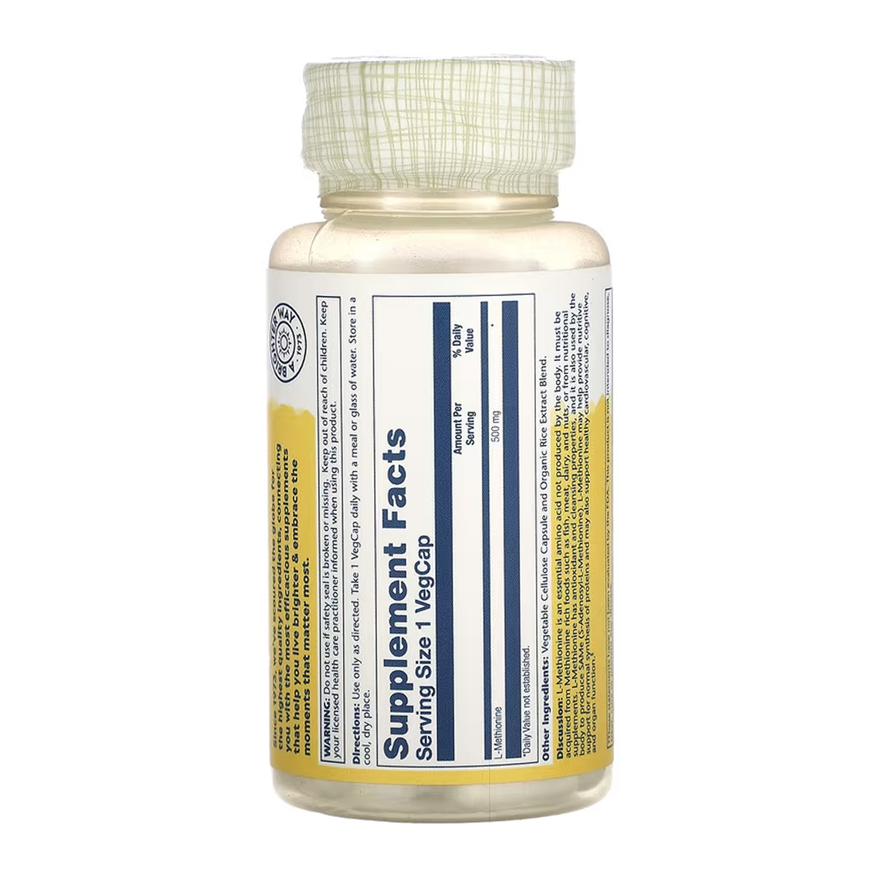 Solaray L-Methionine 500mg - 30 vcaps 2023-10-6754