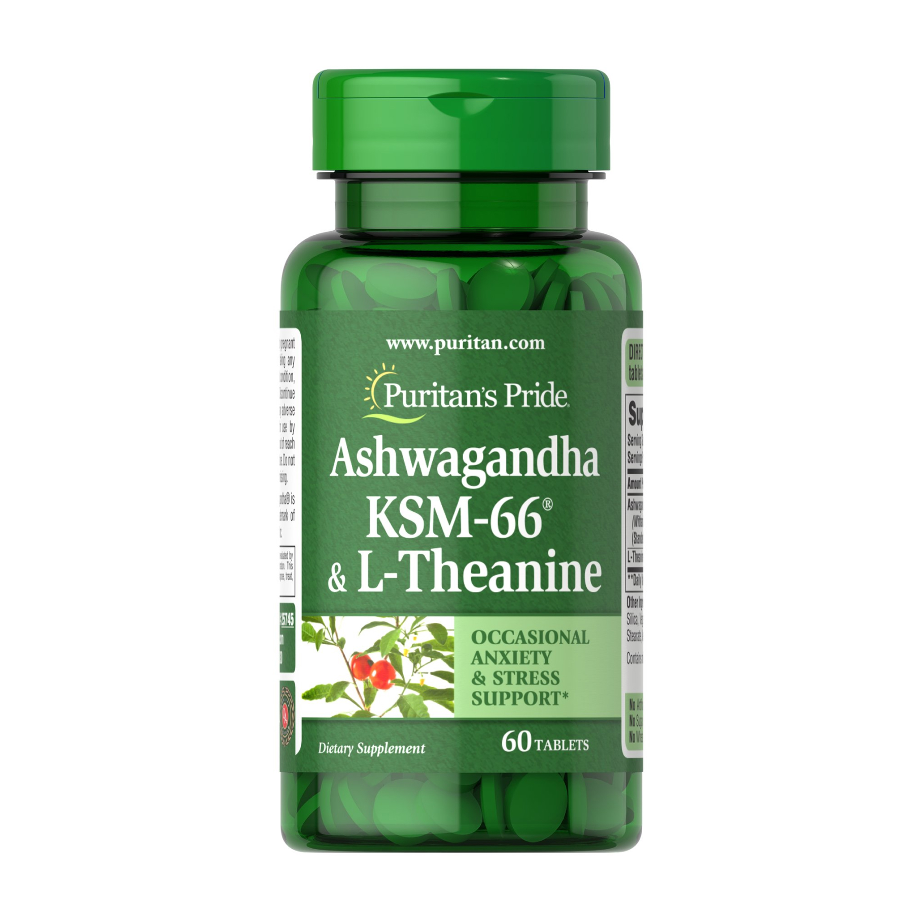 Puritans Pride Ashwagandha KSM-66® & L-Theanine - 60 tabs 2023-10-4585