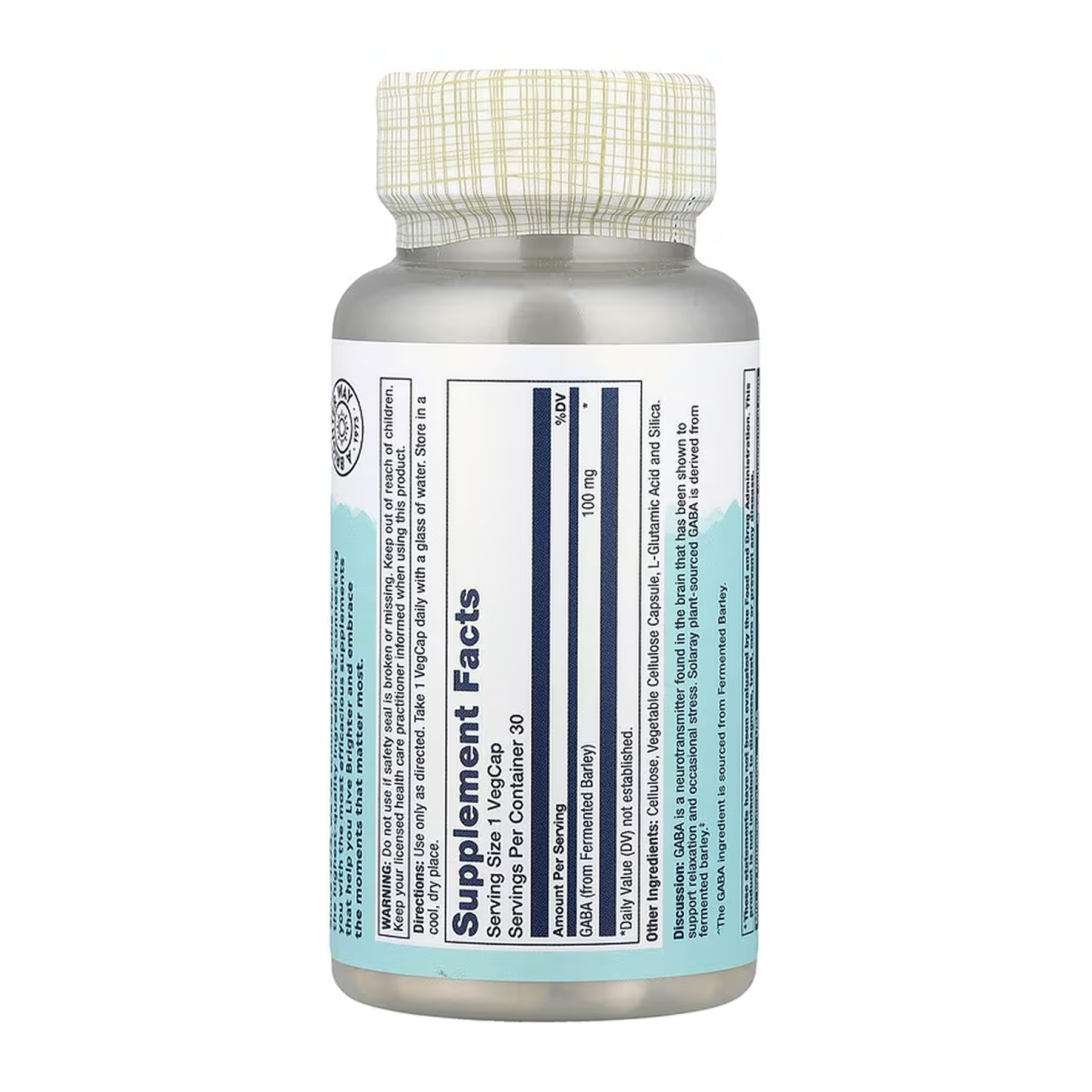 Solaray GABA 100mg - 30 caps 2023-10-7545