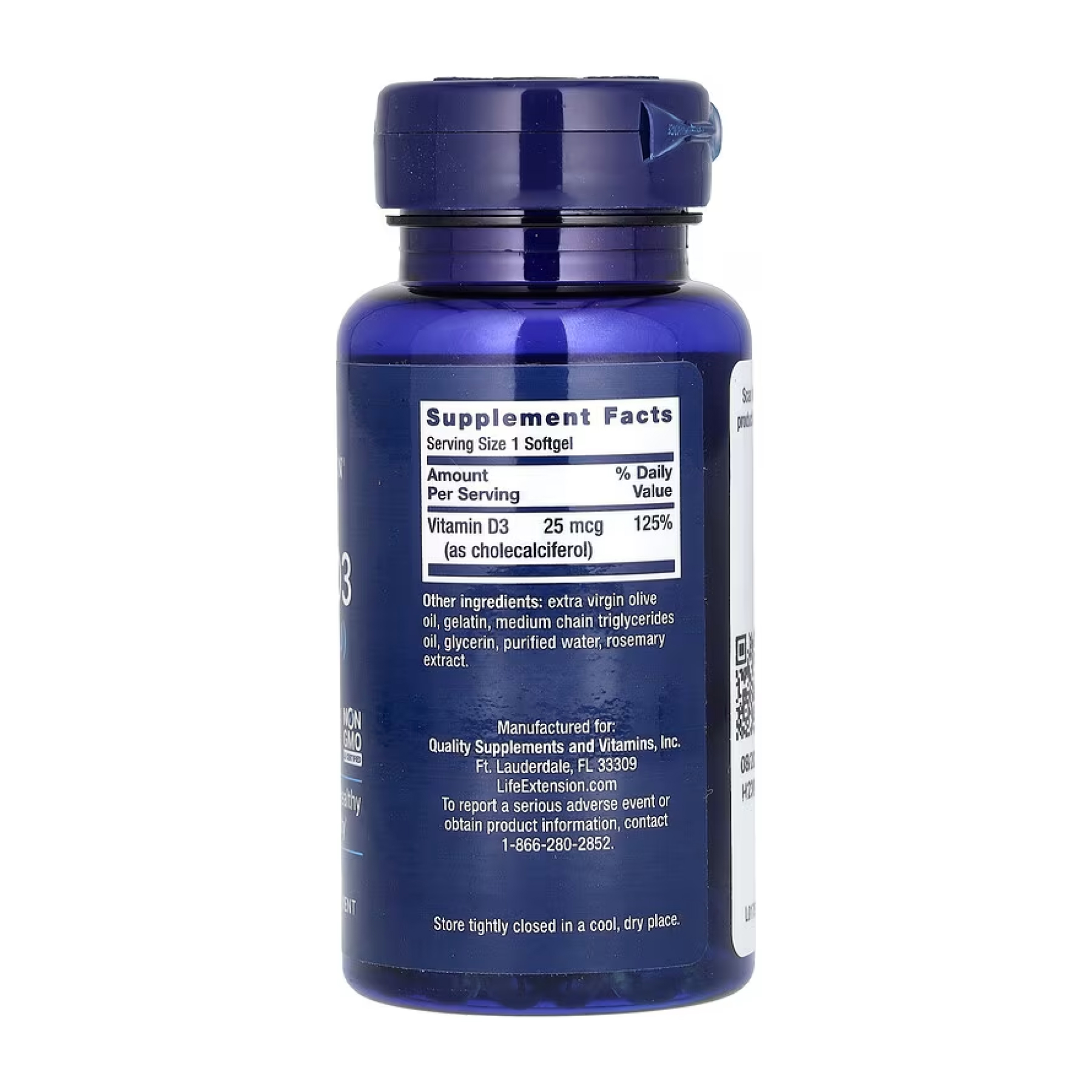 Life Extension Vitamin D3 25 mcg (1000 IU) - 250 softgels 2023-10-5143