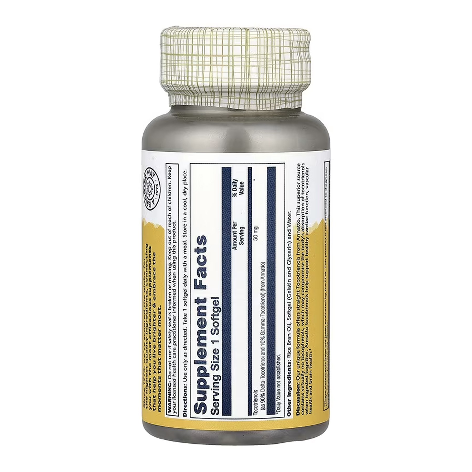 Solaray Vitamin E Tocotrienols, Annatto 50mg - 60 softgels (До 10.26) 2024-11-0001