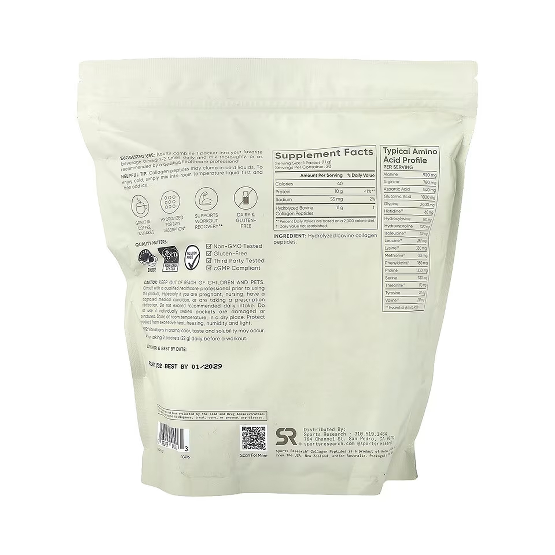 Sport Research Collagen Peptides Packet Tube - 20 Packets 2024-11-0549