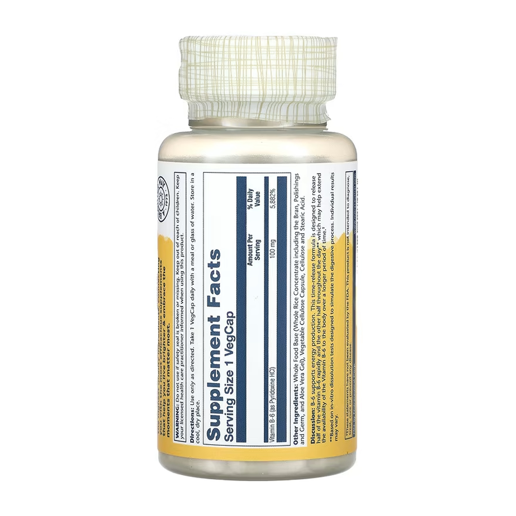 Solaray Vitamin B-6 Timed-Release 100mg - 60 vcaps 2023-10-6423