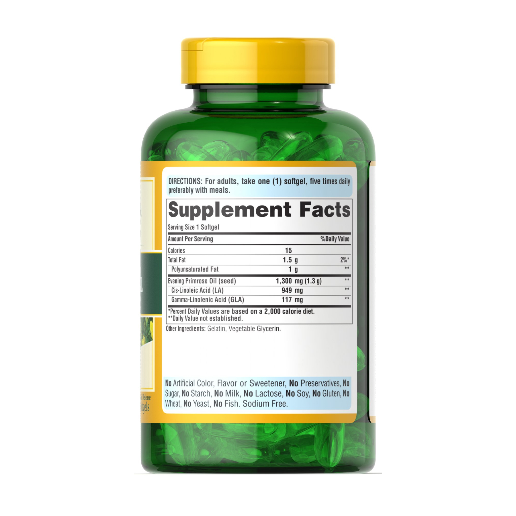 Puritans Pride Evening Primrose Oil 1300 mg with GLA - 120 softgels 2023-10-4593