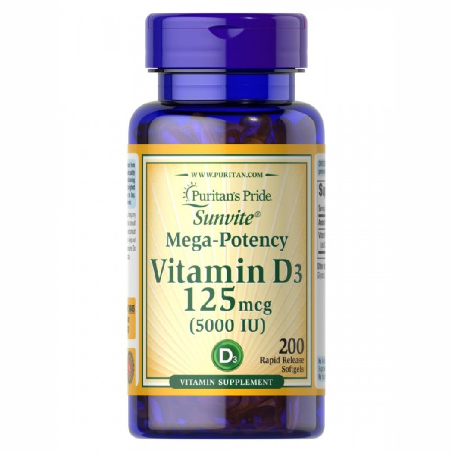 Puritans Pride Vitamin D3 5000 IU - 200caps 100-55-0529969-20
