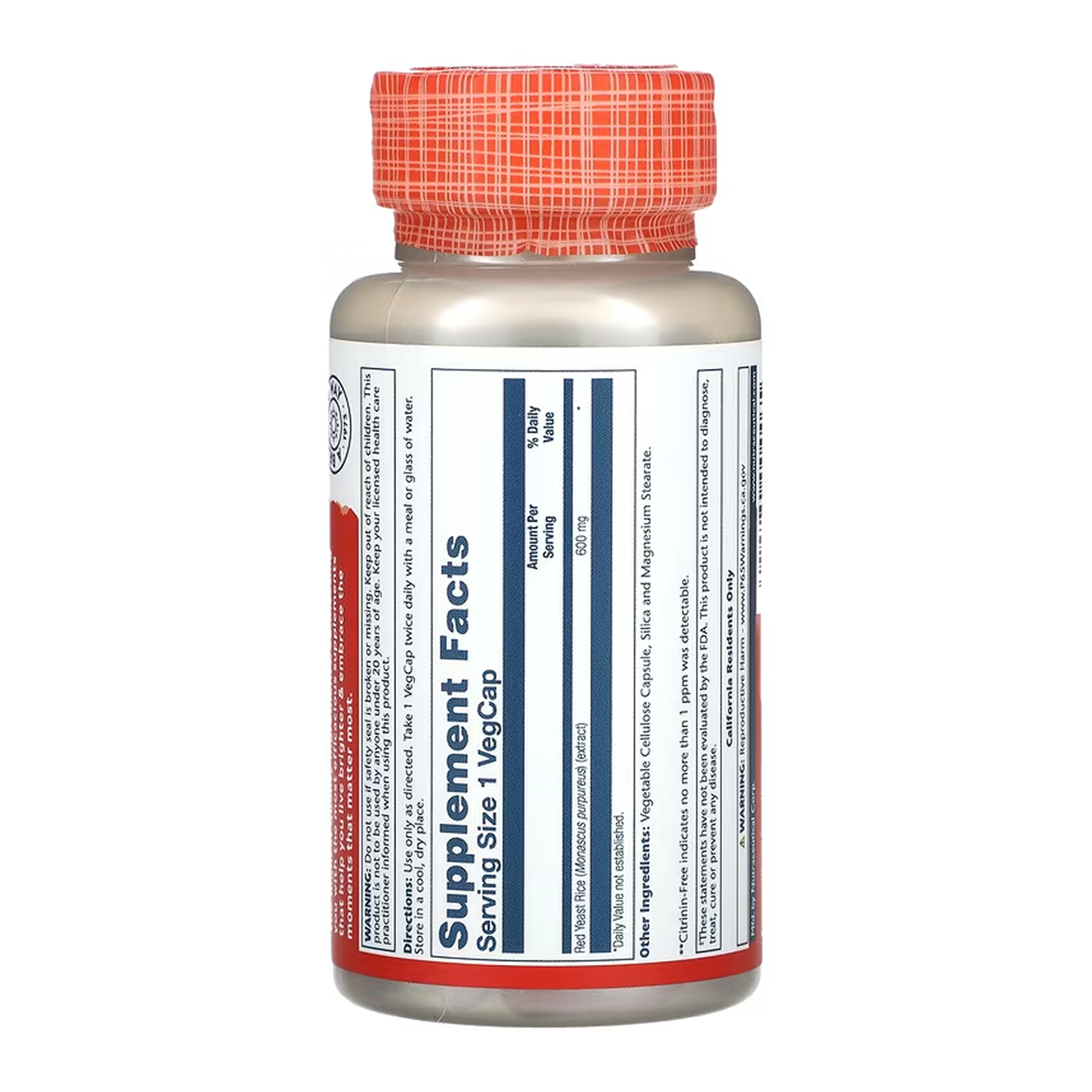 Solaray Red Yeast Rice 600mg - 45 vcaps 2023-10-6714