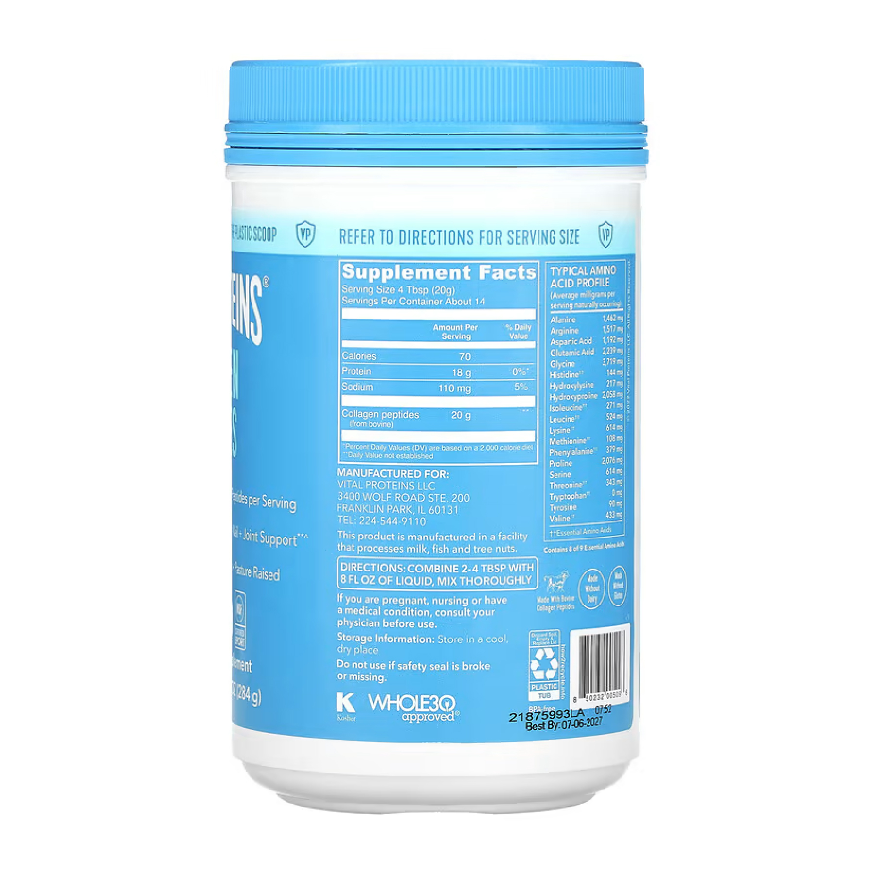 Vital Proteins Collagen Peptides - 284g Unflavored (Пошкоджена банка) 2023-10-5686