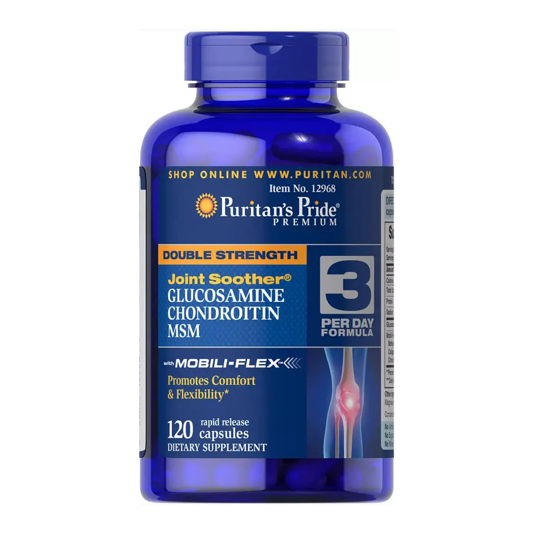 Puritans Pride Double Strength Glucosamine, Chondroitin & MSM Joint Soother® - 120 caps 2023-10-4595