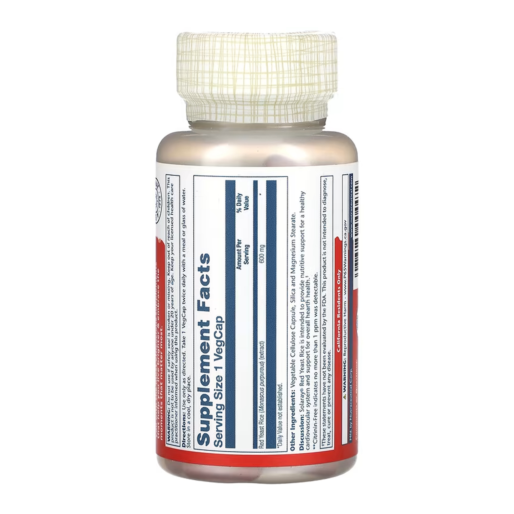 Solaray Red Yeast Rice 600mg - 90 vcaps 2023-10-6715